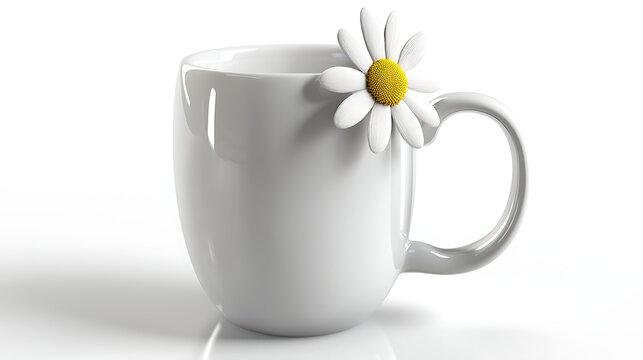 A white cup with a yellow flower on it - Powered by Adobe