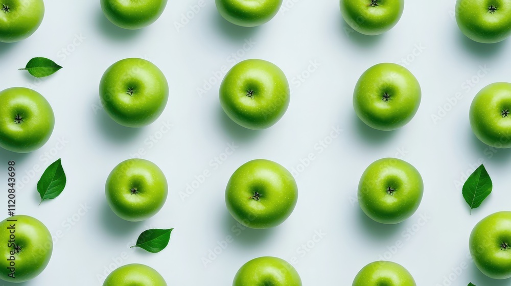 Poster green apples arranged in a neat pattern on a light background showcasing freshness and natural simpl