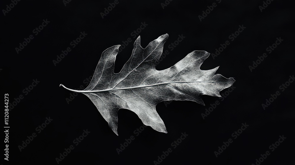Poster Translucent oak leaf illuminated on a stark black backdrop creating a haunting yet elegant natural composition