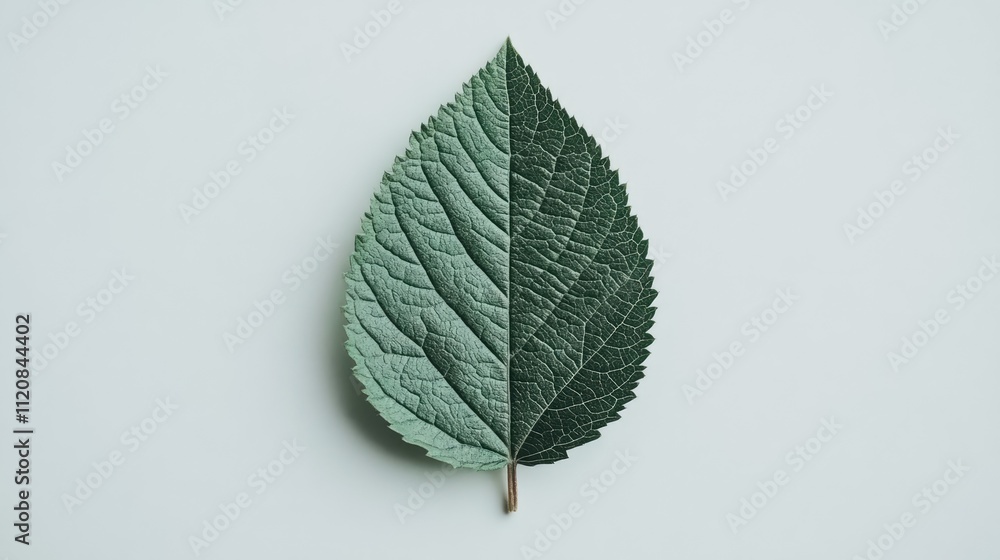 Poster green leaf showcasing dual textures isolated on a minimalistic white background ideal for nature and