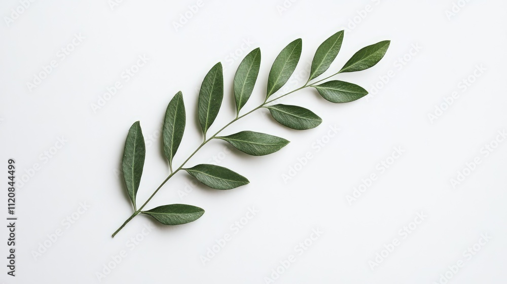 Poster green leaf arrangement on a clean white background showcasing nature's simplicity and elegance in mi