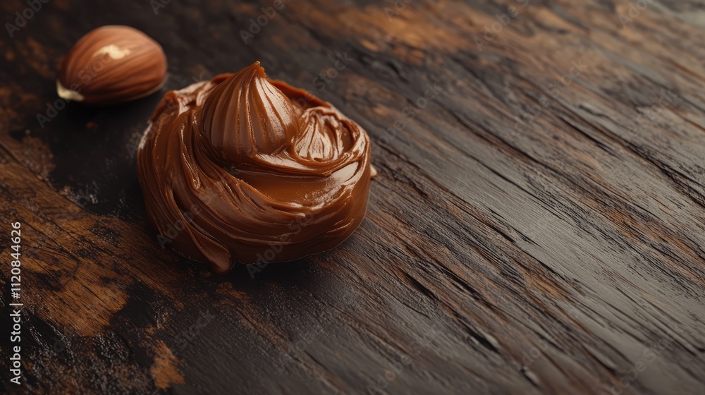 Aufkleber hazelnut butter spread on a rustic wooden surface showcasing creamy texture and natural ingredients 