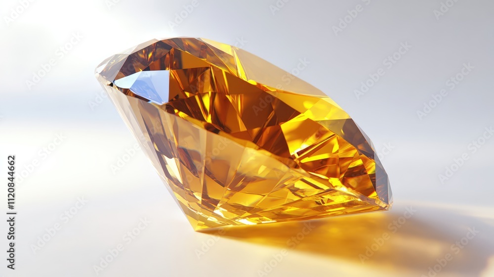 Poster golden gemstone with intricate facets isolated on a clean white background showcasing its brilliance