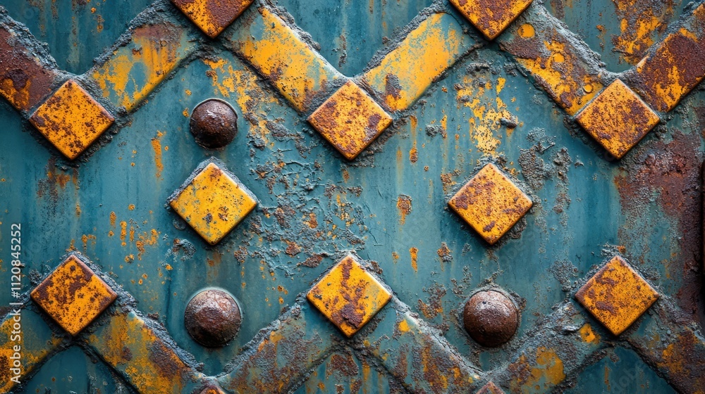 Poster rusty diamond patterned metal texture with vibrant colors and weathered detailing for industrial or 