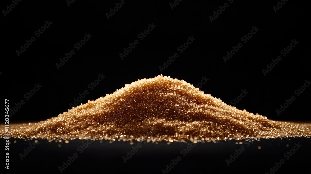 Poster heap of brown cane sugar contrasting against a sleek black background showcasing texture and depth f