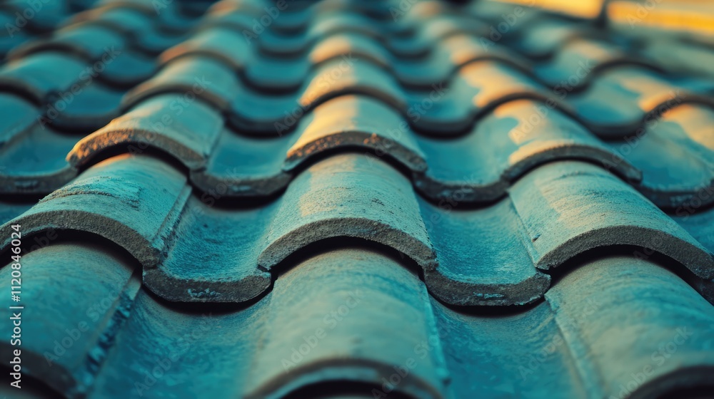 Poster Close-up of textured grey roof tiles showcasing unique patterns and craftsmanship in a residential construction project.