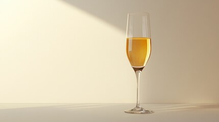 Elegant champagne flute with golden bubbly drink on minimalist background for celebrations luxury events or fine dining promotions