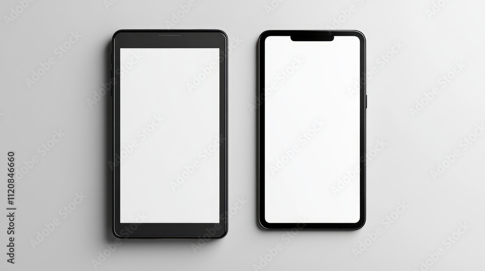 Poster smartphone and tablet mockup for professional design presentation and client review on minimalistic 