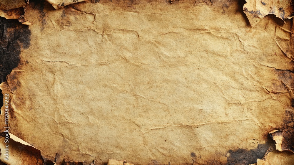 Poster weathered parchment texture with torn edges and copy space for vintage-themed designs and creative p