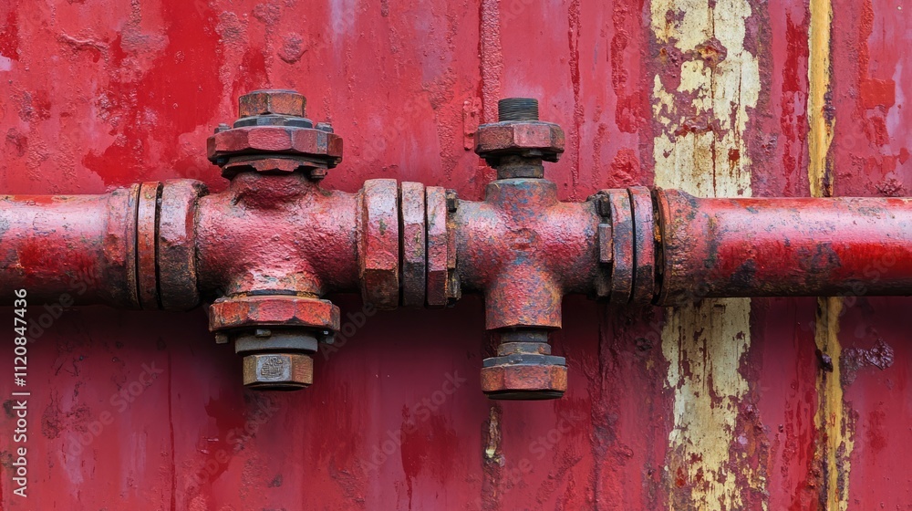 Poster rusted red urban water pipe surface texture with grunge detailing in an industrial setting