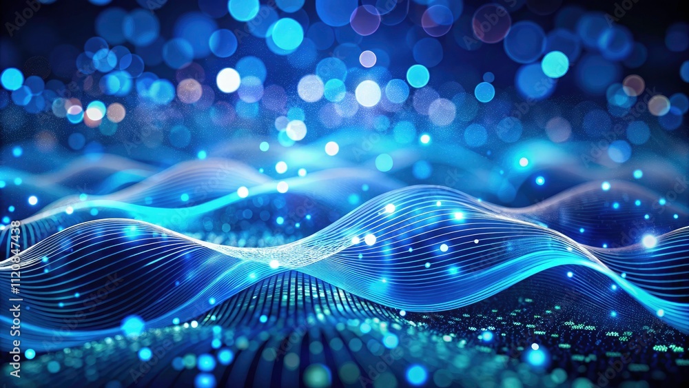 Poster abstract blue gradient background with dynamic curves and blurred dots for low light photography, id
