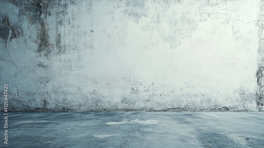 Aufkleber Textured grungy wall with empty floor space ideal for showcasing product displays or creative designs in a minimalist setting