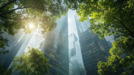 Urban Greenery: Skyscrapers and Lush Trees in Harmony
