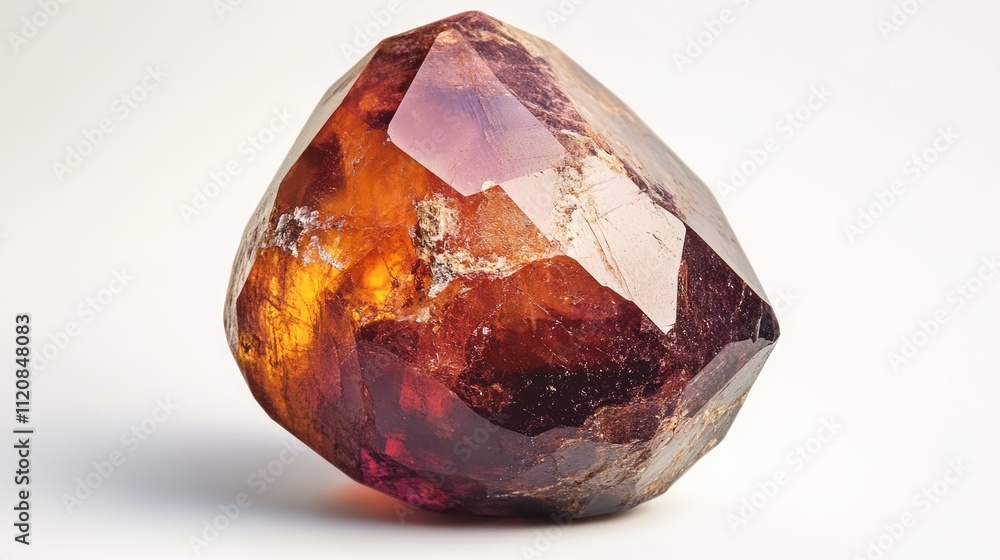 Poster garnet crystal with rutile inclusions spinning on a white background showcasing its unique colors an