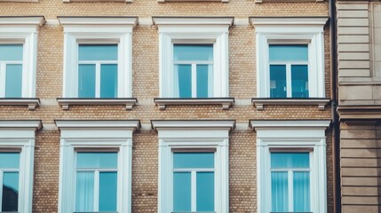 Fototapeta premium Elegant Italian architecture featuring classic brick facade and charming white windows in a vintage urban setting.
