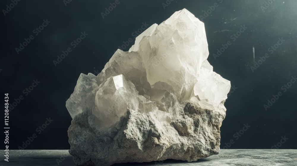 Poster gypsum crystal cluster display on dark background with textured surface for natural mineral and geol