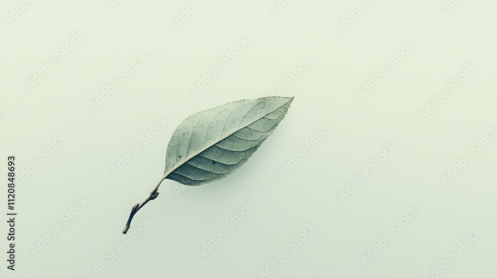 Aufkleber Single green leaf isolated on a clean white background highlighting its natural texture and simplicity for design and environmental themes