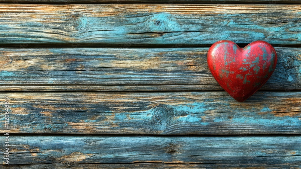 Poster red heart gift on rustic wooden background with space for text or message perfect for romantic or he