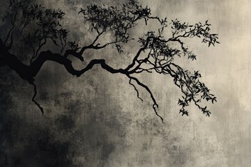 Dark Silhouette Tree Branch Against Textured Background