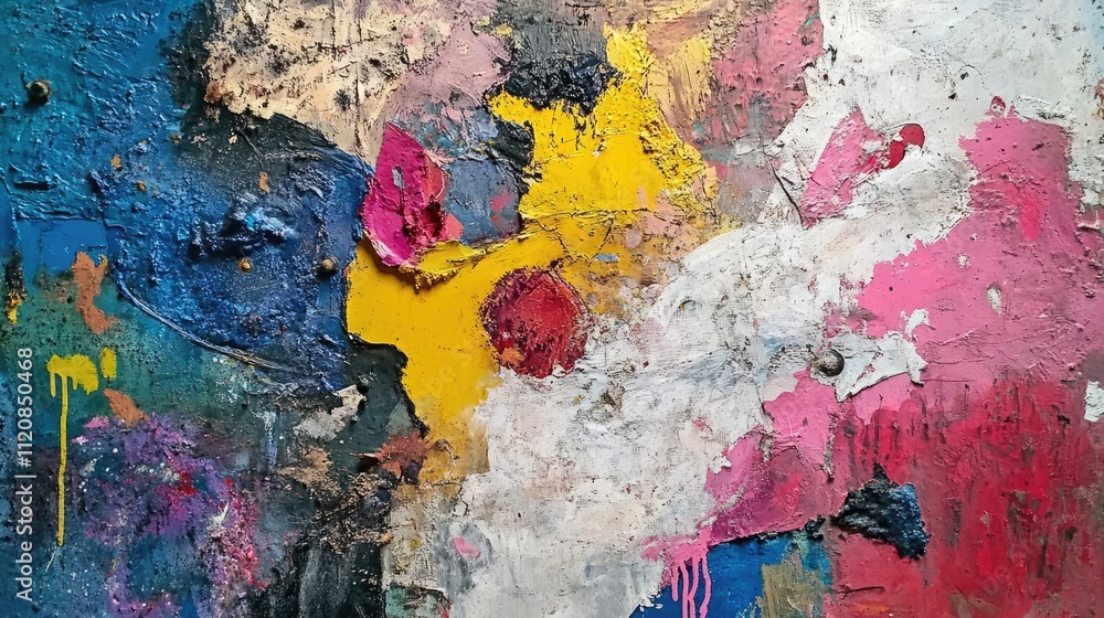 Poster abstract colorful texture representing outer space in mixed media style with vibrant hues and dynami