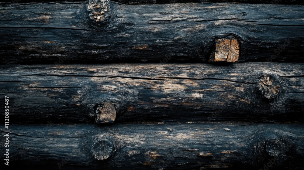 Poster weathered dark wood logs textured background for rustic and natural design elements