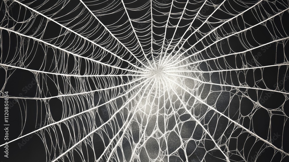 Poster spider web design featuring intricate intersecting lines and perpendicular patterns on a black backg