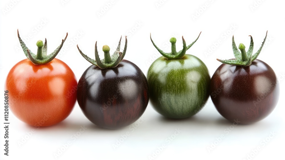 Aufkleber assorted cherry tomatoes in varying colors displayed on a clean white background showcasing their na