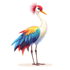 Colorful Stylized Crane Bird Illustration with Vibrant Feathers