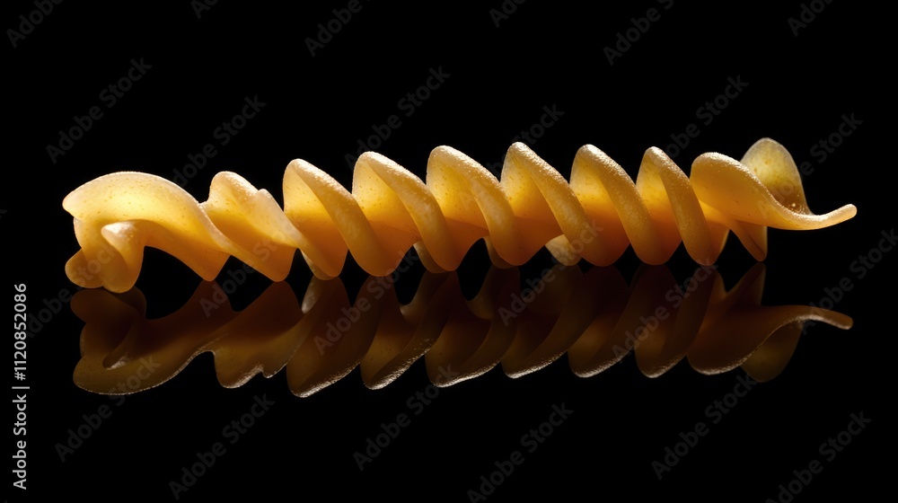 Poster fusilli pasta elegantly displayed against a black background showcasing its unique spiral shape and 