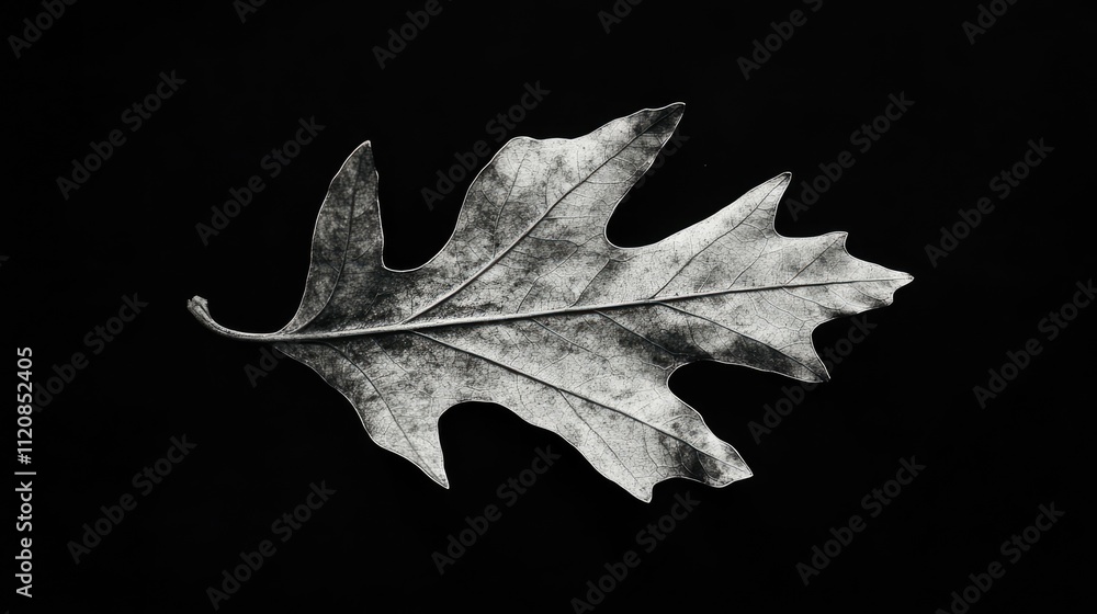 Poster elegantly detailed oak leaf isolated on black background showcasing its intricate textures and ghost