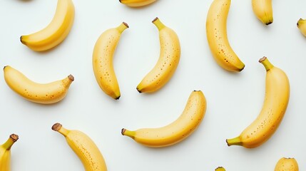 Bananas arranged on a white background showcasing vibrant colors for food design and culinary presentations