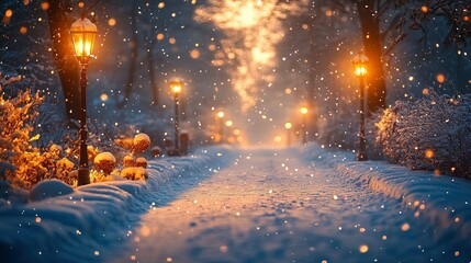 Naklejka premium Camino Nevado y Abetos Decorados para Personalizar