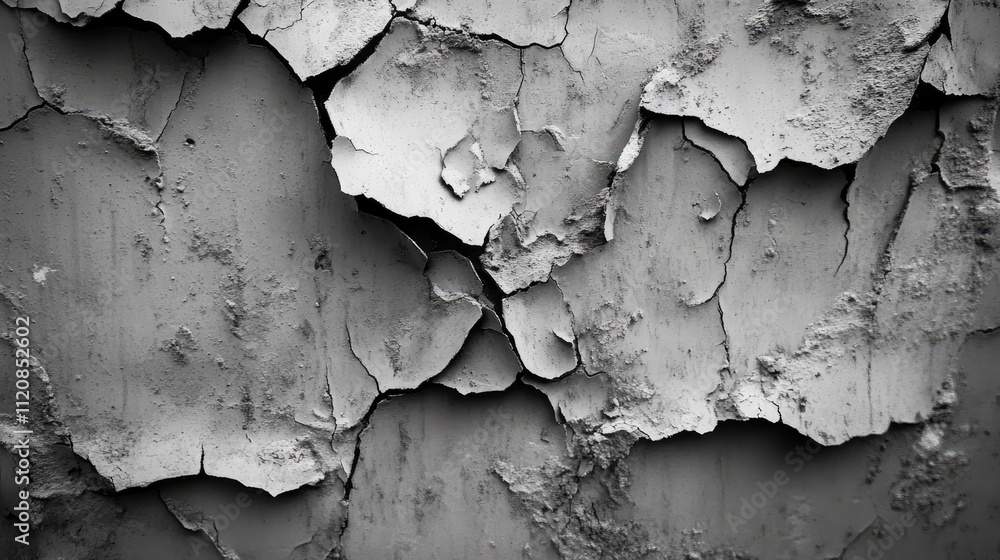 Poster Textured gray cement wall with peeling paint creating a rustic background for creative projects and artistic use.