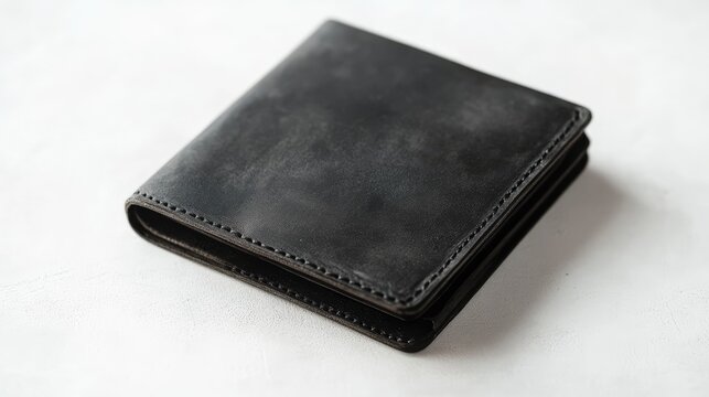 Elegant black leather wallet placed on a light neutral background showcasing craftsmanship and style for fashion or accessory advertising