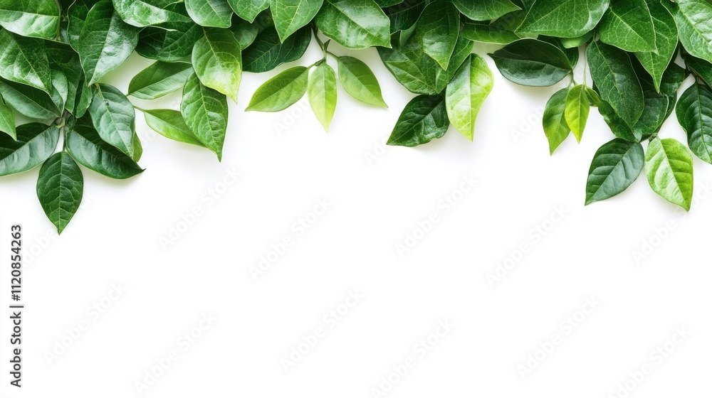Poster lush green leaves border design on white background ideal for nature themed projects and fresh aesth