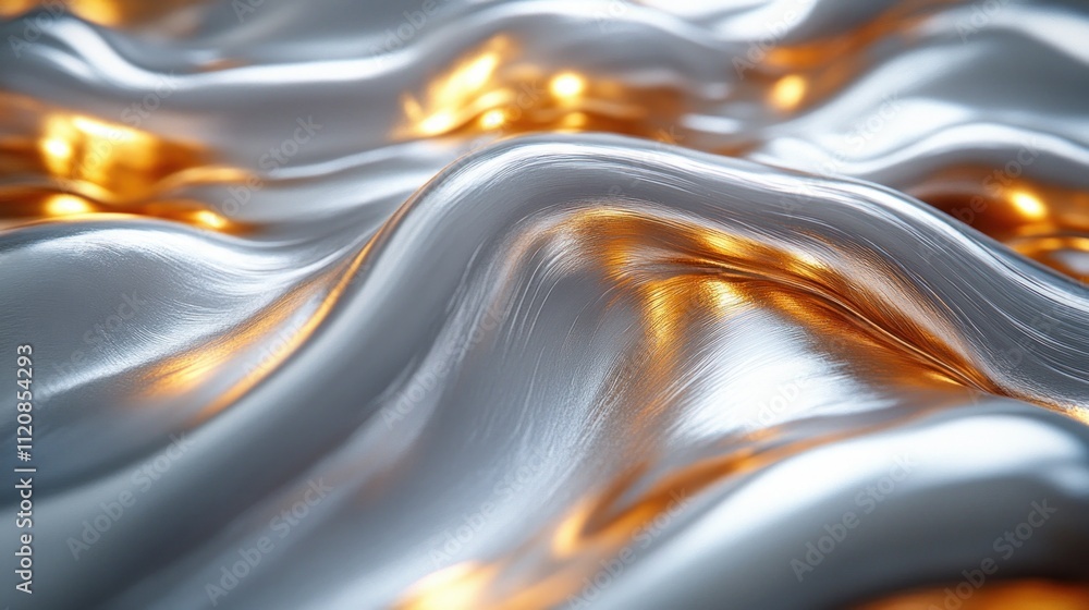 Poster shiny metallic textures in silver and gold flowing wave patterns elegant background modern design