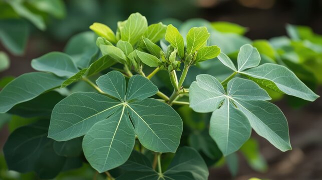 Jatropha curcas shrub with vibrant green leaves showcasing its potential as a medicinal plant and biofuel source in tropical regions.