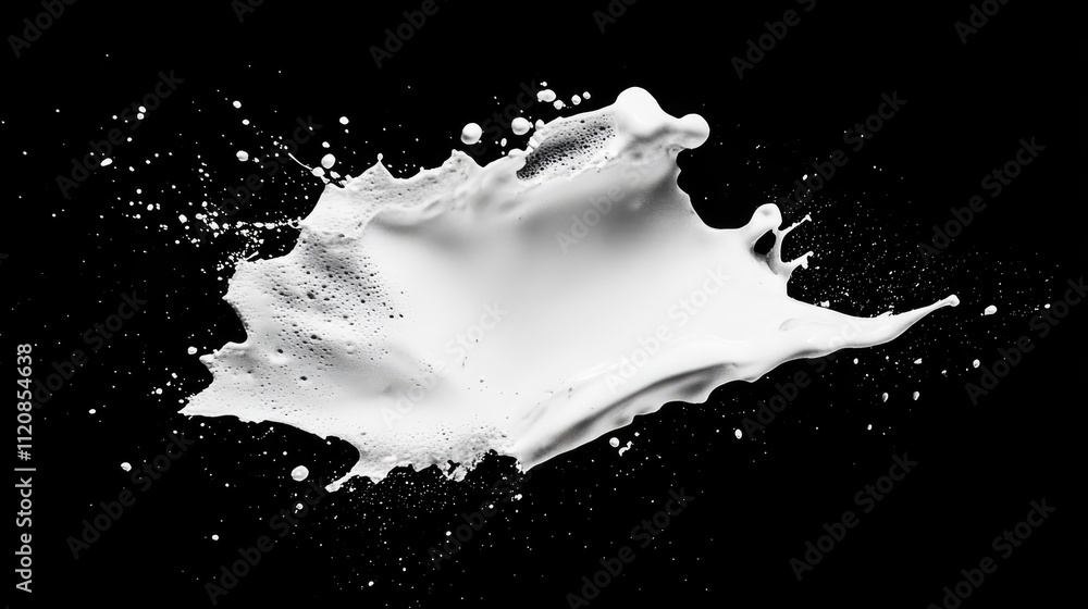 Poster high-resolution milk splash isolated on a black background showcasing dynamic motion and fluidity in