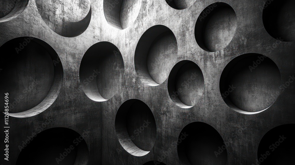 Poster abstract overlapping circular shapes in dark textures for bold modern aesthetic