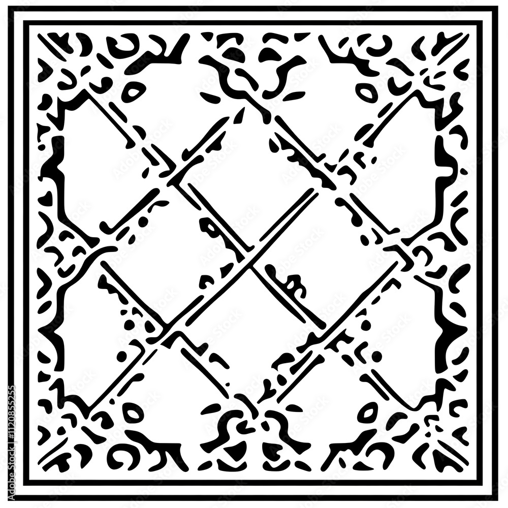 Poster die cut frame diy concept, a decorative black and white patterned design featuring intricate geometr