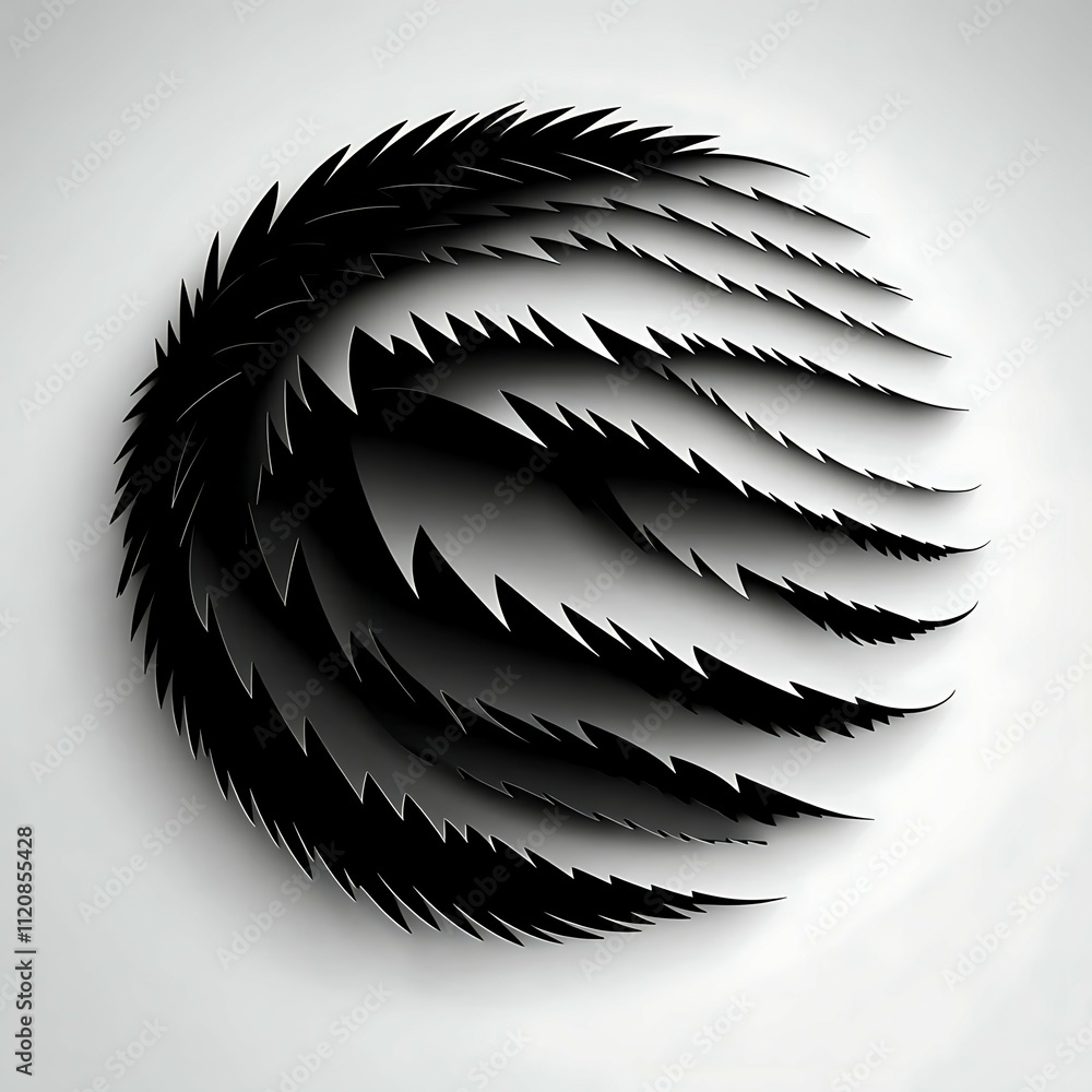 Poster die cut frame diy concept, a striking black circular design with sharp, jagged edges creating a dyna