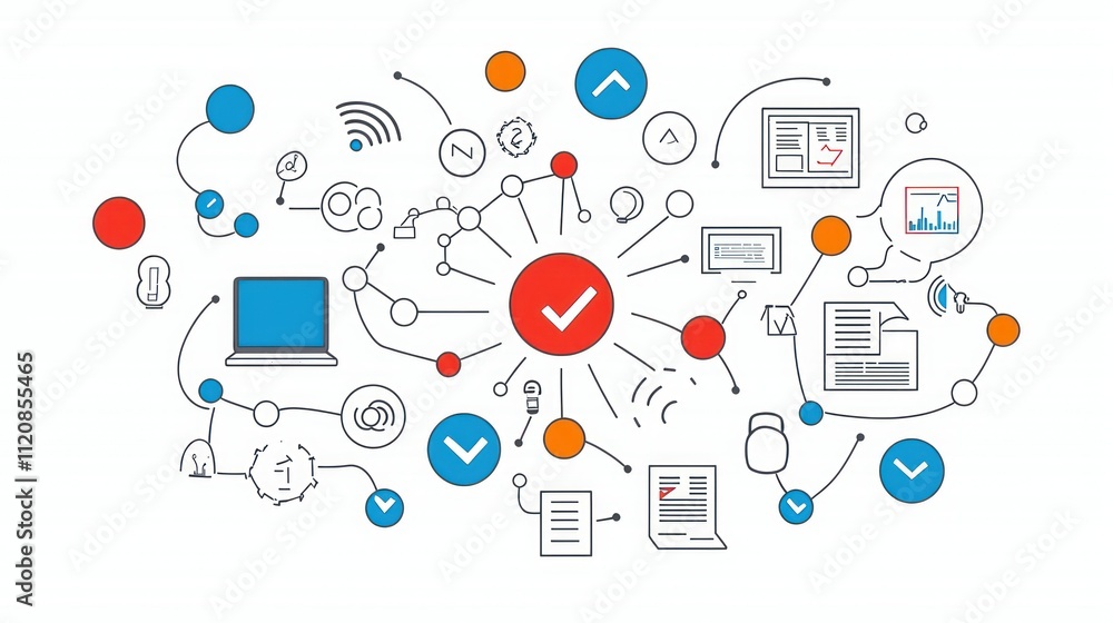 Aufkleber a graphic representation of interconnected technology and data elements.