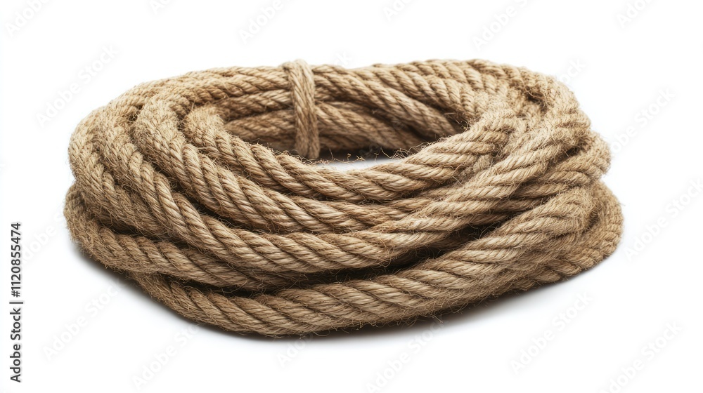 Poster coiled jute rope with a loop isolated on a white background showcasing natural fibers for crafting a