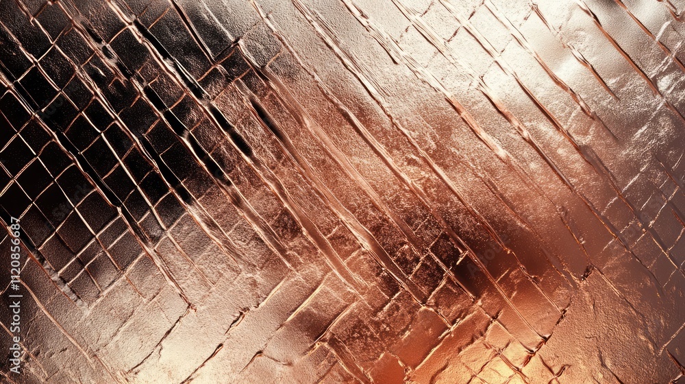 Poster rose gold metal texture background with a reflective surface and intricate patterns creating a styli