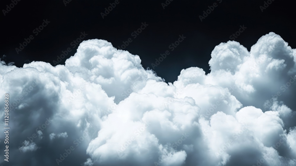 Poster white fluffy clouds isolated on a dark background creating a dramatic contrast ideal for various des