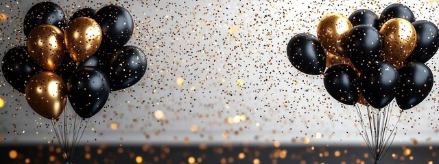 Elegant Birthday Celebration Card Background with Gold and Black Balloons for Party Invitation