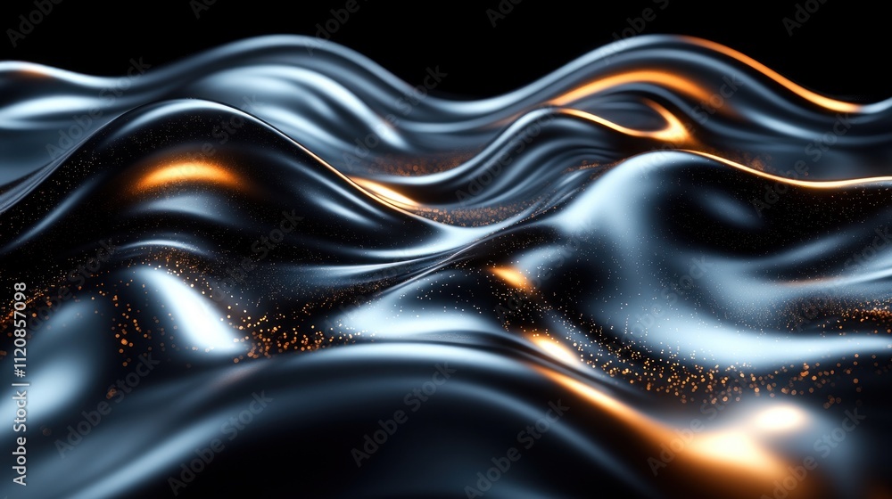 Poster abstract design with flowing curves in metallic gray and black gradients for a sleek and futuristic 