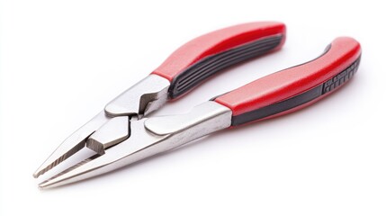 Insulated 1000V red pliers hand tool with silver metal jaws and ergonomic red black plastic handles on white background