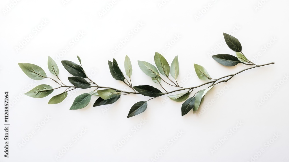 Poster green leafy branch isolated on white background with ample negative space for text and design elemen
