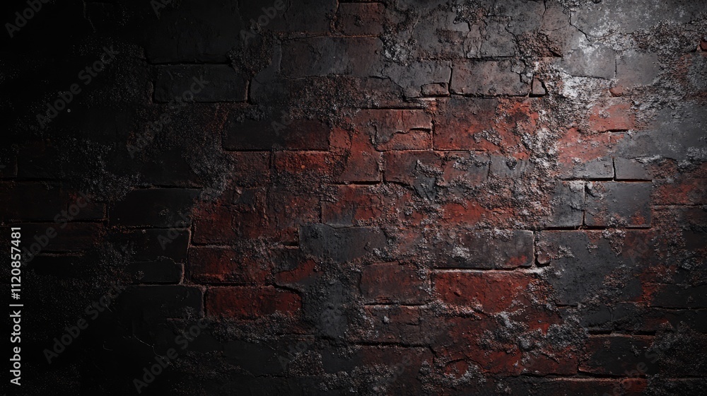 Poster textured grunge brick wall with dark colors and uneven surface perfect for backgrounds or artistic d